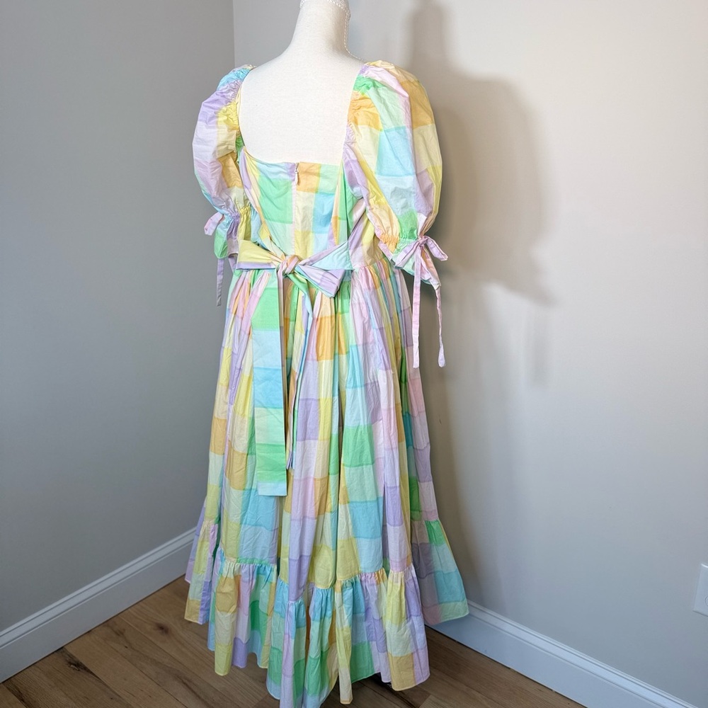 Selkie The Brunch Market Dress Pastel Plaid Puff Sleeve Midi NWT Size 2X - Picture 6 of 10